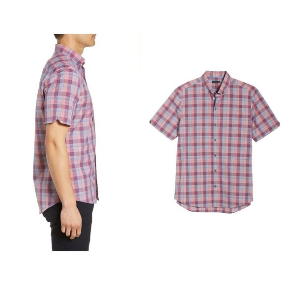NWT ZACHARY PRELL Size M Sutherland Red Regular Fit Plaid Shirt MSRP $158 - Picture 3 of 9